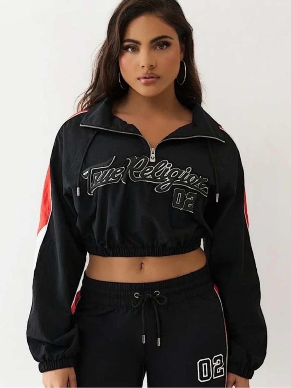 NWT True Religion Puff Print NYLN Half Zip Jacket Women’s Size M Black Red White